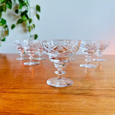 Set of Seven Vintage Webb Corbett Crystal Champagne Coupes, Vintage Crystal Sherbert Glasses, Made in England 
