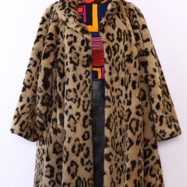 Leopard Faux Fur Swing Coat L