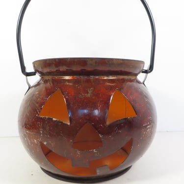 Vintage Metal Jack O Lantern Candle Holder 