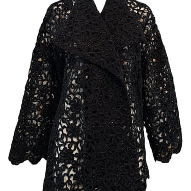 Gorgeous Black Cutwork Lace Evening Jacket Dotted with Beading