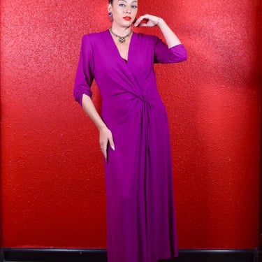 1930s 40s Purple Crepe Draped Dress Large 