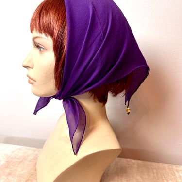 Vintage VERA scarf~ head hair scarves~ neckerchief style 1960’s Sheer crepe silk blend~ versatile multipurpose dark purple color/ as-seen 