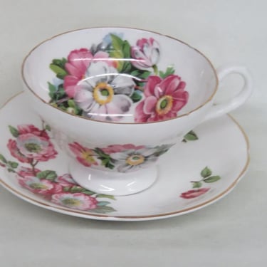 Stanley England Bone China Pink Floral White Gold Tea Cup and Saucer Set 3688B