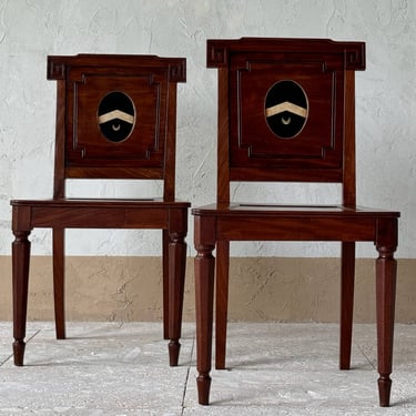 Pair of 19th C. English Regency Mahogany Hall Chairs