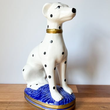 Large Vintage Staffordshire Style Whippet Dog. Antique Ceramic Dalmatian Figurine. Grandmillennial Grayhound Dog Figurine on Pillow. 