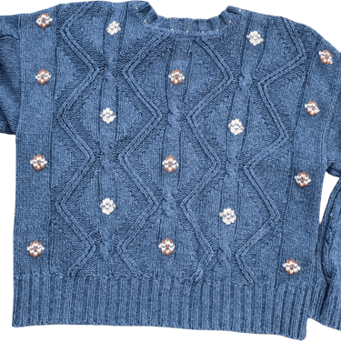 80s Blue Cotton Embroidered Sweater S By Lizwear