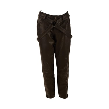 John Galliano Black Leather Belted Pants