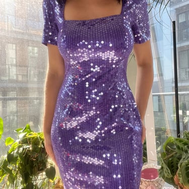 80s Vintage Purple Sequin Mini Dress