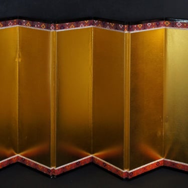 Minimalist Japan gold leaf Byobu wind screen Zen foldable 1980 art craft 