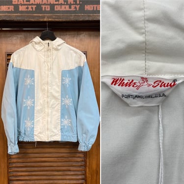 Vintage 1960’s “White Stag” Two-Tone Mod Snowflake Cotton Hooded Jacket, 60’s Winter Jacket, Vintage Clothing 