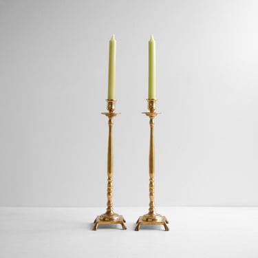 Vintage Pair of Tall Brass Candle Holders, Brass Candlestick Set 