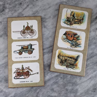 Set of 2 Vintage Fire Engine and Carriage/ Wagon Wall Hangings 