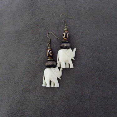 Carved bone earrings, cream earrings, elephant earrings, ethnic tribal earrings, African Afrocentric earrings, exotic earrings, safari 
