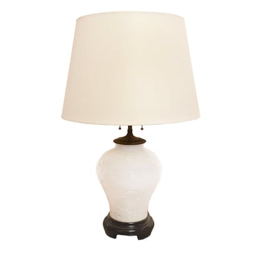 1940s Chinese Pale White Glazed Ceramic Table Lamp