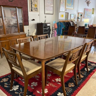Mid Century Walnut Dining Table with Six Dining Chairs