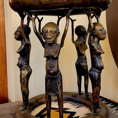 Vintage African Tribal  Bronze Taborette,Table, Stool, Bamum Cameroon origin. 