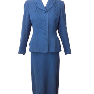 1940s Blue Wool Skirt Suit, Size 8