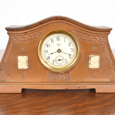 Benedict Studios Arts & Crafts Bronze Mantel Clock, Circa 1910