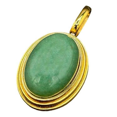 Large 14k Gold Stepped Natural Aventurine Oval Pendent 