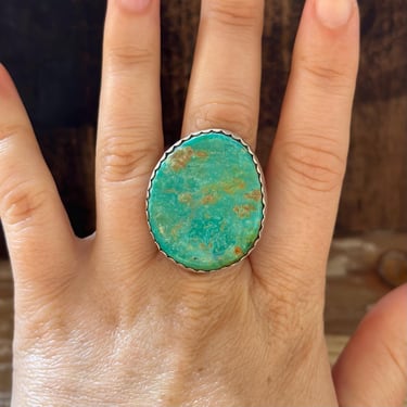 VINTAGE ROUNDABOUT Sterling Silver & Turquoise Mens Ring | J Sterling Hallmark | Native American Navajo Jewelry | Southwestern | Size 12 1/4 