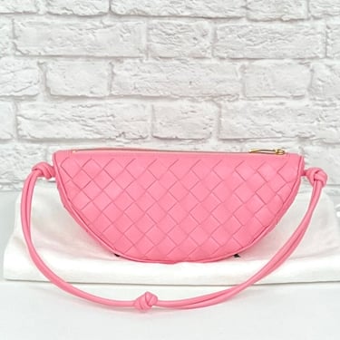 Bottega Veneta Half-moon Intrecciato Leather Shoulder Bag, Pink