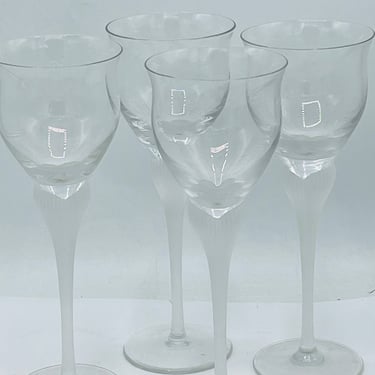 Vintage set of Four (4)  1988 Mikasa Clear Sea Mist Crystal Wine Glasses with  Frosted Stem 