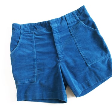 vintage shorts / corduroy shorts / 1960s blue corduroy fitted high waist shorts 32 