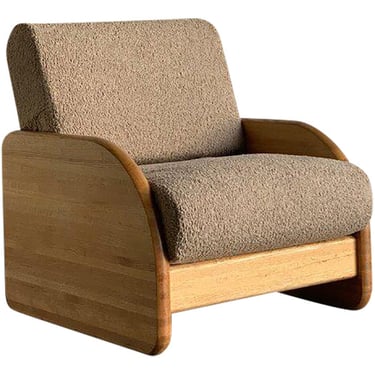 Postmodern Solid Oak & Sherpa Lounge Chair 