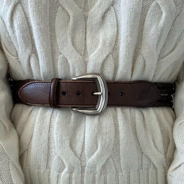 Vintage 1993 Brighton Womens Brown Leather Braided Rope Western Belt Sz M 