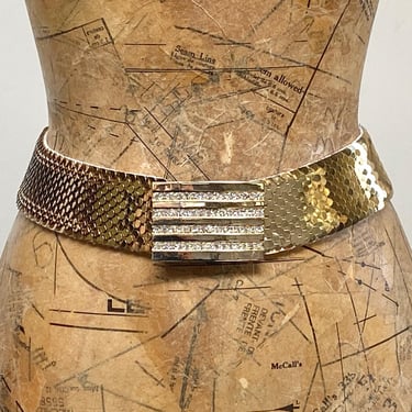 70s 80s Vintage Gold Stretch Belt Metal Rhinestone | Hooked  display picture 1