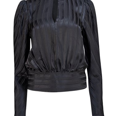 Frame - Black Striped Silk Jacquard Puff Sleeve Blouse Sz S