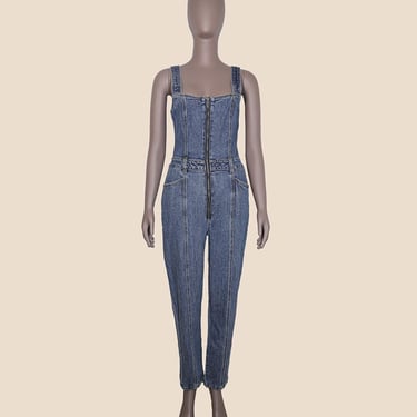 Medium Wash Blue Jean Denim Tank Overalls Size Small Casual Fall Winter Jumpsuit 