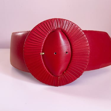 Vintage ‘80s CHARLES JOURDAN France dramatic cherry red leather belt | wide cinch belt, Christmas gift, holiday party 