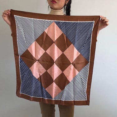90s silk charmeuse scarf / vintage navy tobacco pink colorblock pure silk square scarf 