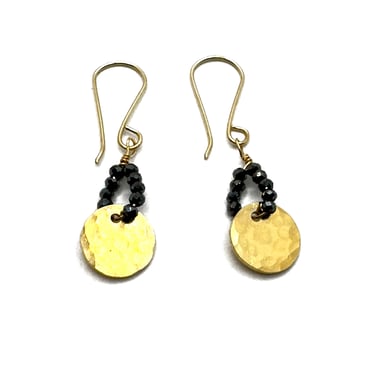Black Spinel Beads with Gold Fill Disc and Wire Earring