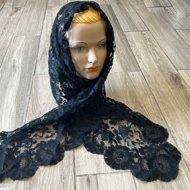 vintage lace shawl black mantilla scarf lacy veil table runner 
