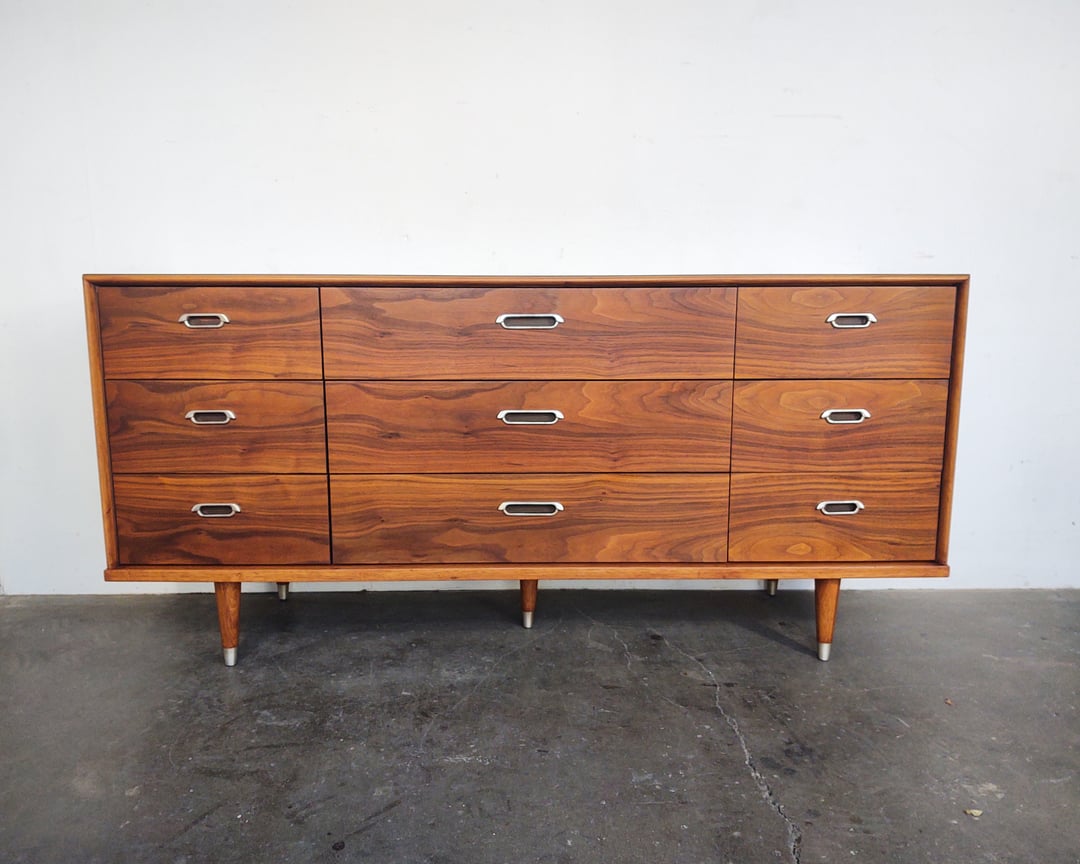 Walnut Wood Lowboy Dresser by BP John Mid Century Iridium Interiors