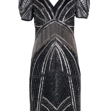 Adrianna Papell - Black & Silver Beaded Mini Dress Sz 10