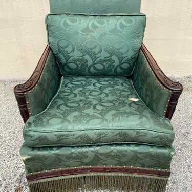Antique French Hollywood Regency Carved Mahogany Art Deco Club Lounge Chair