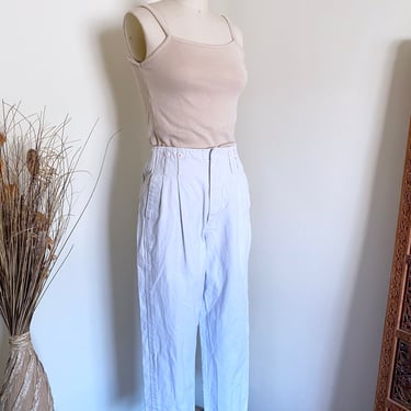 Vintage High Waisted Cotton Trousers, Pleated, Tapered Legs, 26