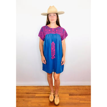 Oaxacan Dress // sun Mexican embroidered floral boho hippie hippy mini // S/M 