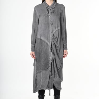 Tie Neck Ruche Detail Shirt Dress in GREY STORM or BLACK