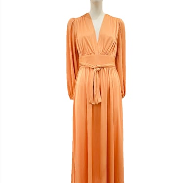 1970's Joy Stevens Peach Jersey Maxi Dress