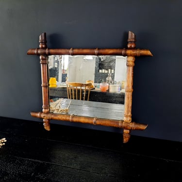 Large French Antique Faux Bamboo Mercury Mirror 1930s, Wooden Frame Mercury Glass Mirror Art Deco 