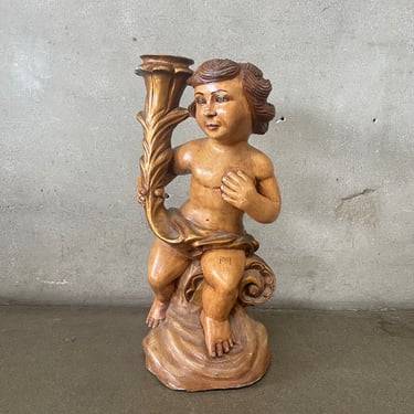 Antique Hand Carved Wood Church Angel Figure