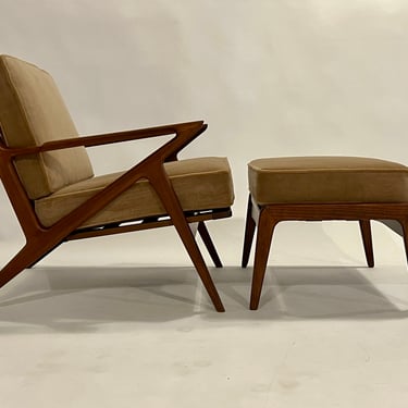 Danish Modern "Z" Lounge Chairs and Ottoman by Poul Jensen