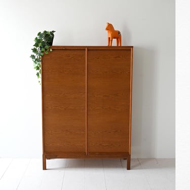 1960s Scandinavian Oak Filing Cabinet with Tambour Doors and Shelves 