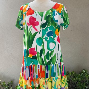 Vintage Jams World boho short dress tiered Panic print Sz M. 