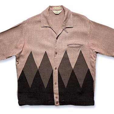 Vintage 1950s LANCER Californian Pink Shirt-Jac ~ M ~ Loop Collar ~ Atomic / Argyle ~ VLV ~ Elvis / Gene Vincent ~ Sport 