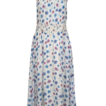 LoveShackFancy - White w/ Pink & Blue Floral Print Midi Dress Sz L